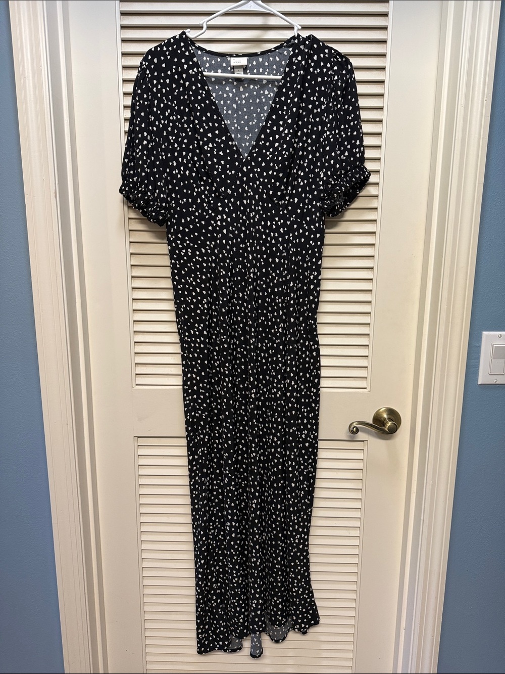 a new day Black Maxi Dress with White Heart Print - V-Neck